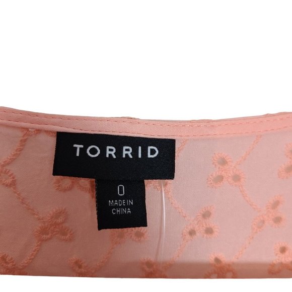 Torrid Womens 0X Peach 3/4 Sleeves Voile Eyelet Smocked Babydoll Blouse Top NWT - Picture 7 of 11